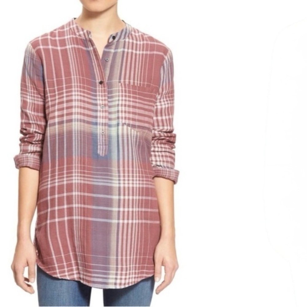 Treasure & Bond Plaid Tunic Pullover Buffalo Check Country Blouse L